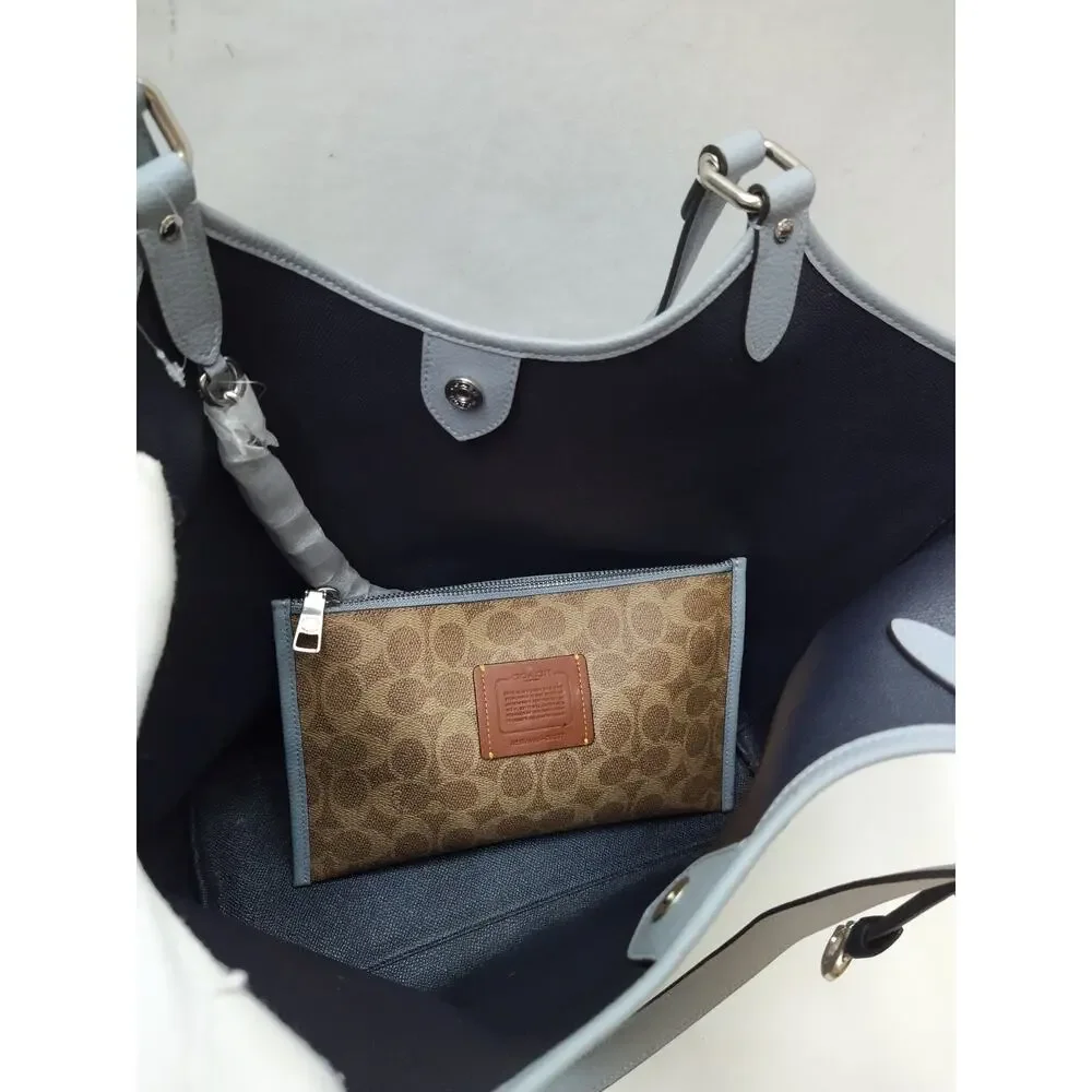 Coach Day Tote Blue Leather Double Handles Shoulder Bag